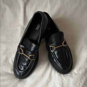 Zara Black Loafers with Gold Accent